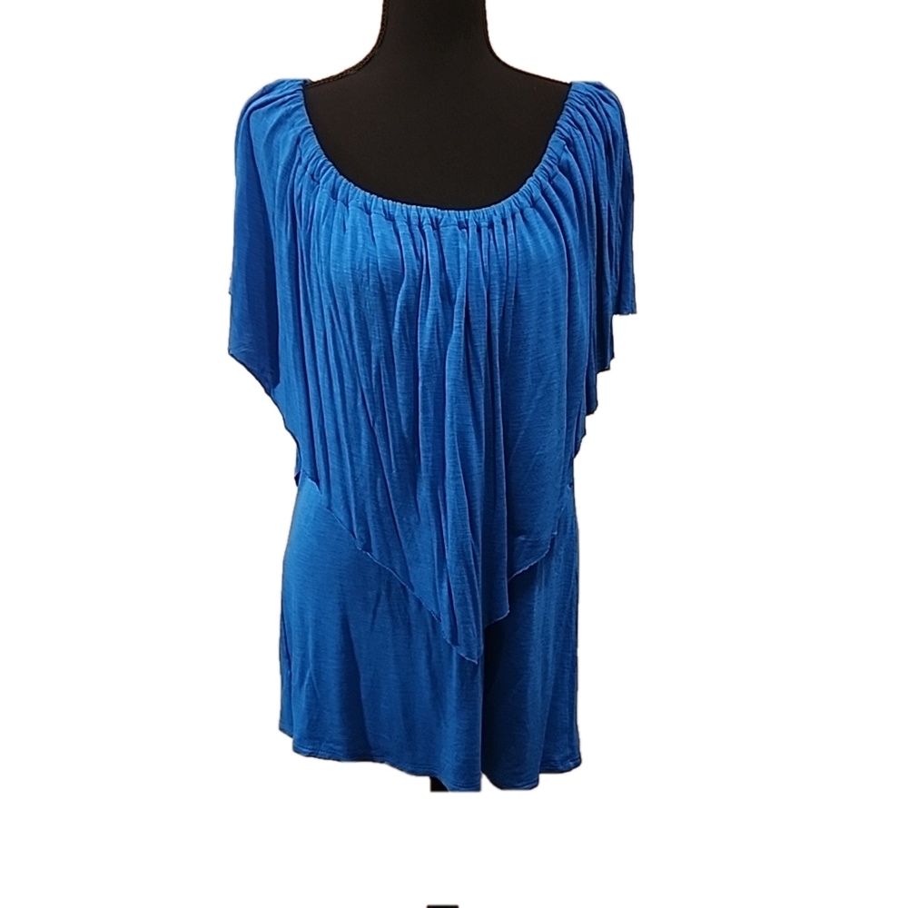 Elan Vibrant Blue Elasticized Neckline Knit Top Womens Size Large